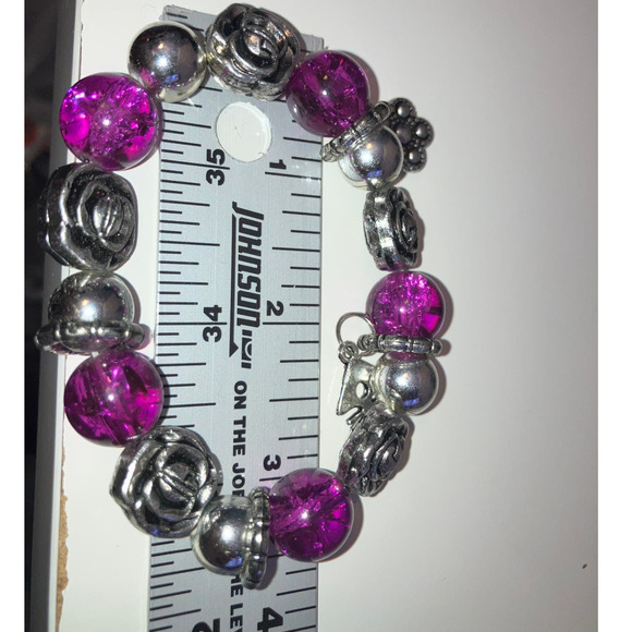 Purple Crystals Silver-Tone Beaded Charm Bracelet! - Picture 7 of 7